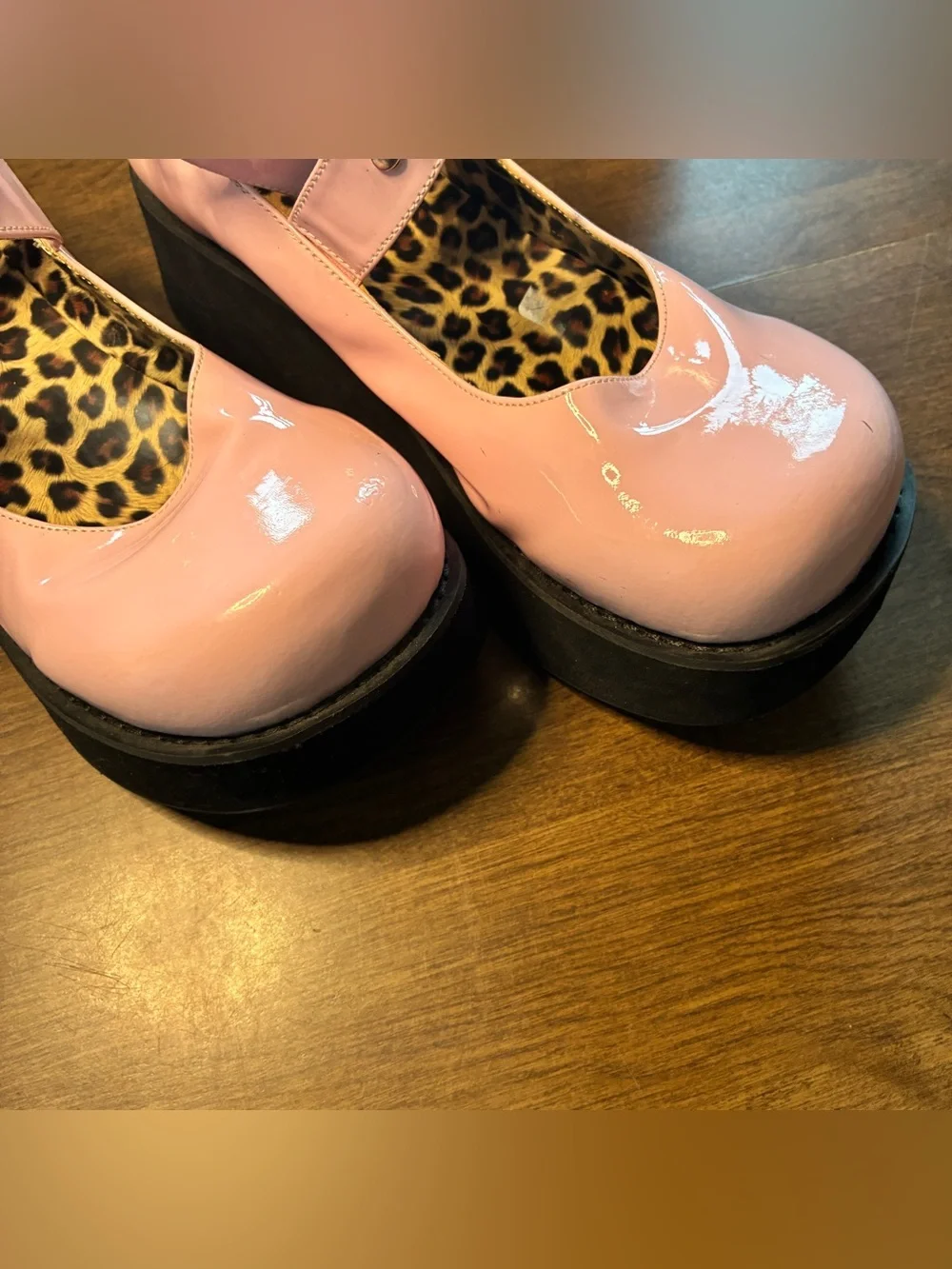 Demonia Women’s Sz 12 Platform Mary Janes Pink Heart Buckle/Strap Shoes